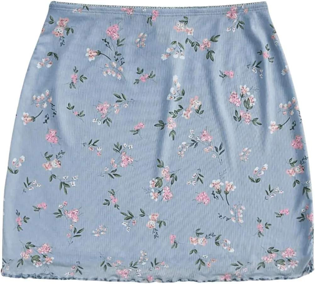Floerns Women's Stretchy Elastic Waist Print Boho Mini Skirt