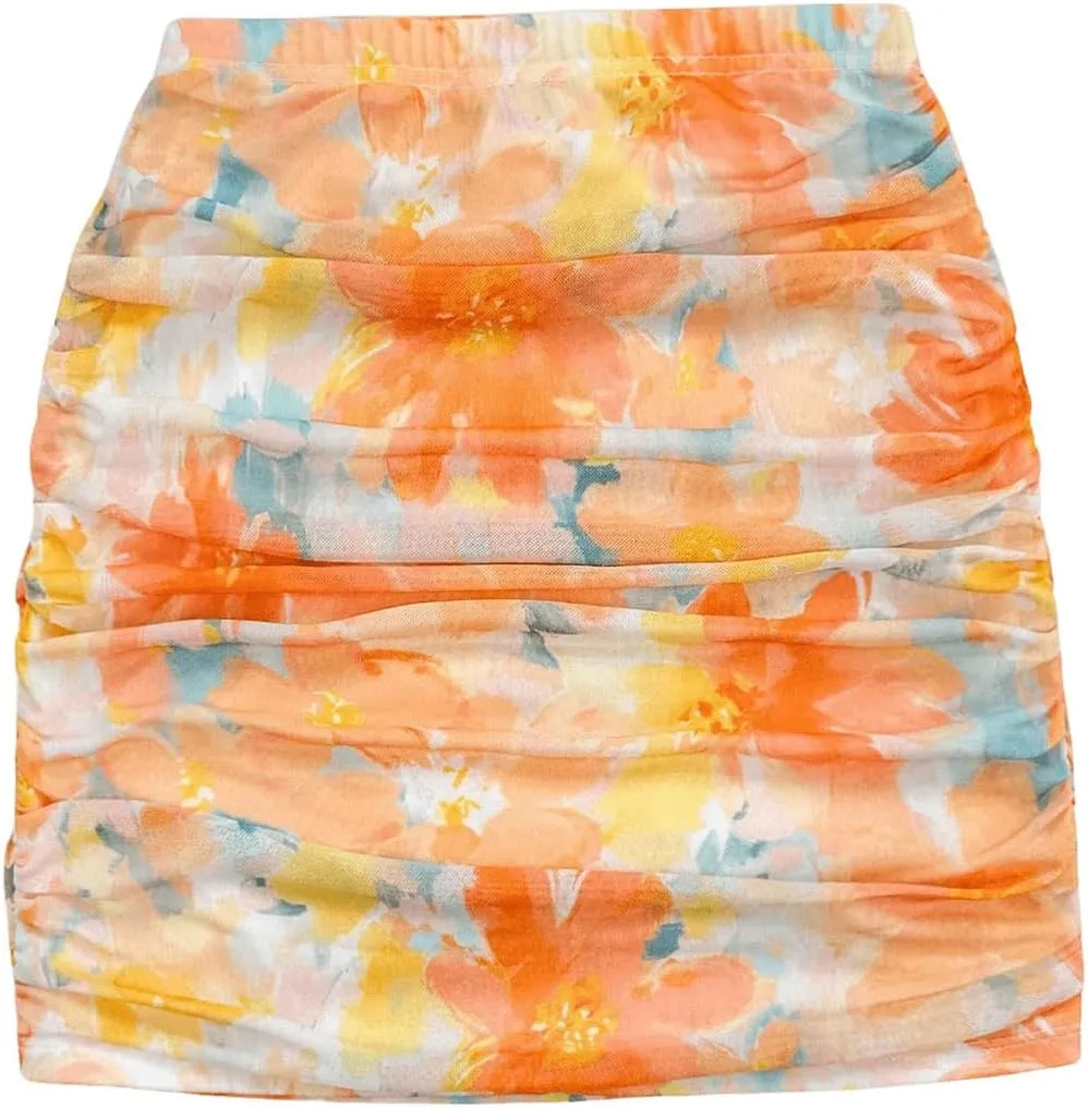 Floerns Women's Stretchy Elastic Waist Print Boho Mini Skirt