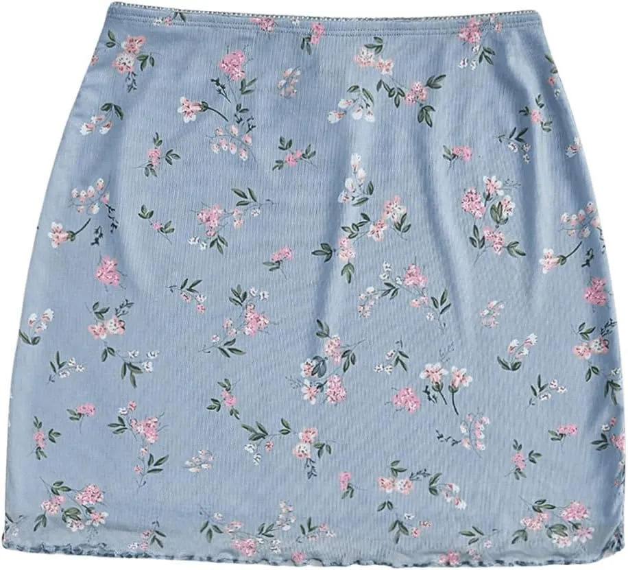 Floerns Women's Stretchy Elastic Waist Print Boho Mini Skirt