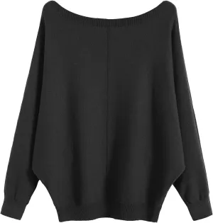GABERLY Boat Neck Batwing Sleeves Dolman Knitted Sweaters and Pullovers Tops for Women