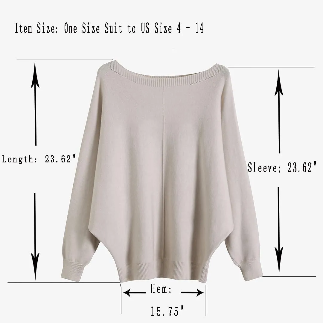 GABERLY Boat Neck Batwing Sleeves Dolman Knitted Sweaters and Pullovers Tops for Women