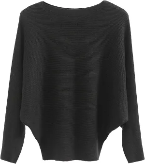 GABERLY Boat Neck Batwing Sleeves Dolman Knitted Sweaters and Pullovers Tops for Women