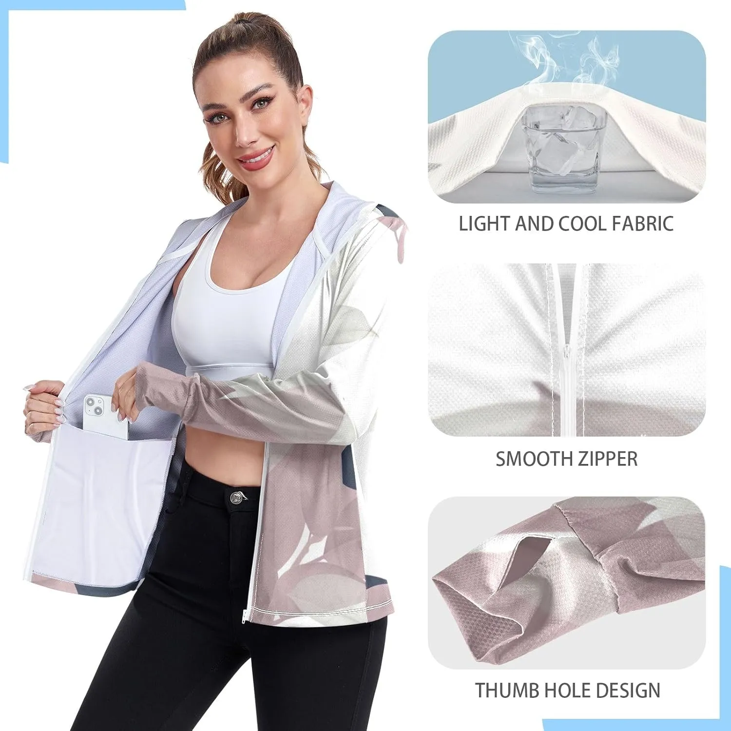 GAIGEO Blue Pink Butterflies Cute Women Jacket UPF 50  Uv Clothes Women, Cooling and Lightweight, S