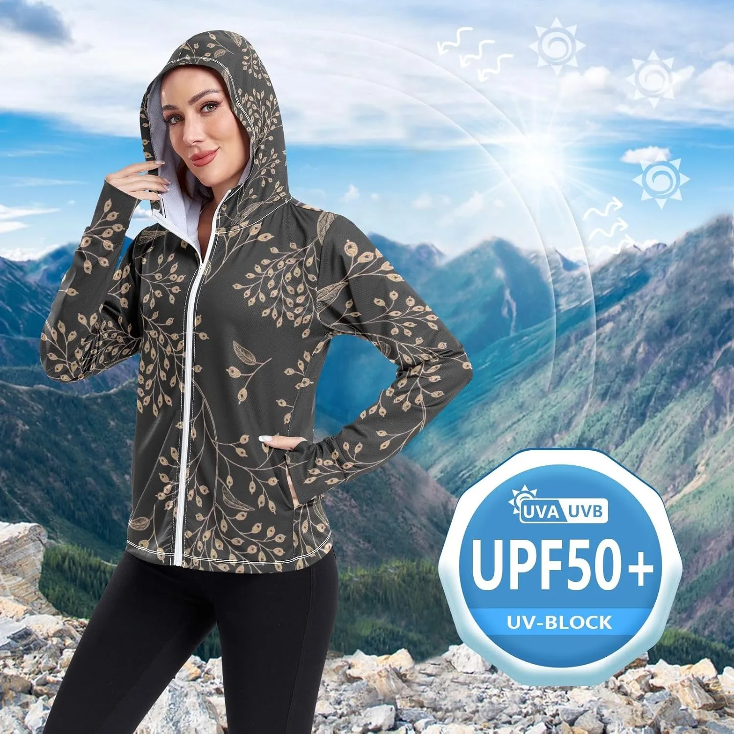 GAIGEO Tropical Funny Leaves Leopard Women Jacket UPF 50  Lightweight Womens Summer Jacket, Breathable Fabric, S