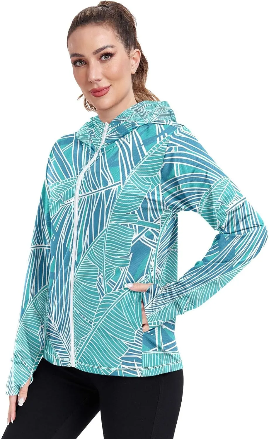 GAIGEO Tropical Funny Leaves Leopard Women Jacket UPF 50  Lightweight Womens Summer Jacket, Breathable Fabric, S