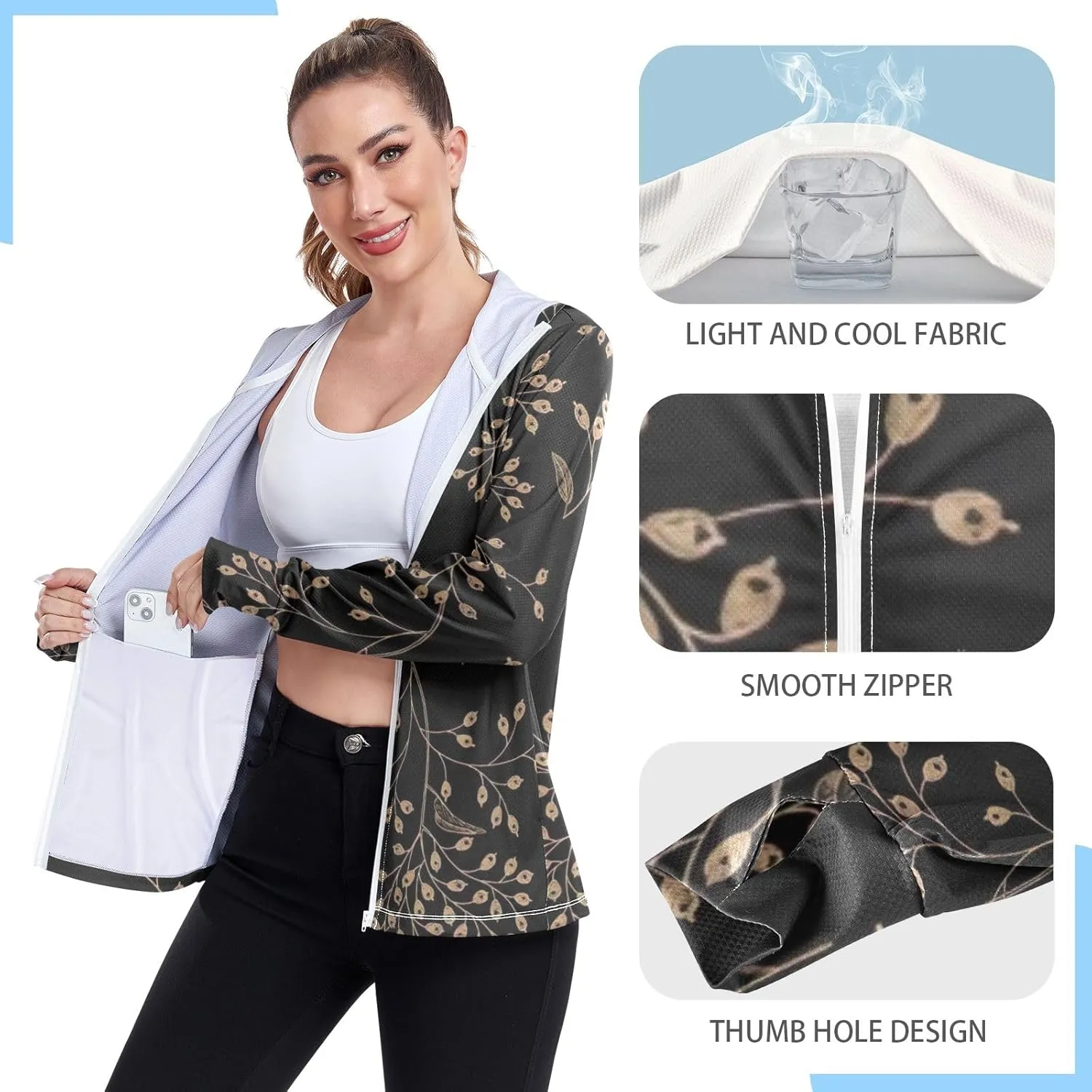 GAIGEO Tropical Funny Leaves Leopard Women Jacket UPF 50  Lightweight Womens Summer Jacket, Breathable Fabric, S