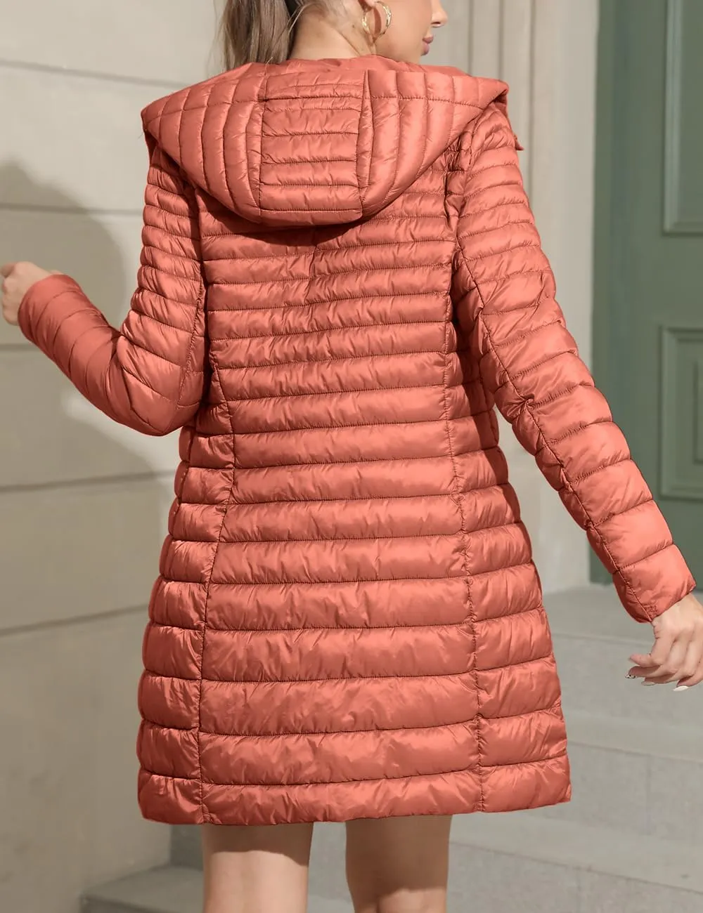 Geschallino Women's Lightweight Padded Jacket Plus Size Quilted Winter Casual Coat Long Sleeve Zipper Outerwear(1X-5X)