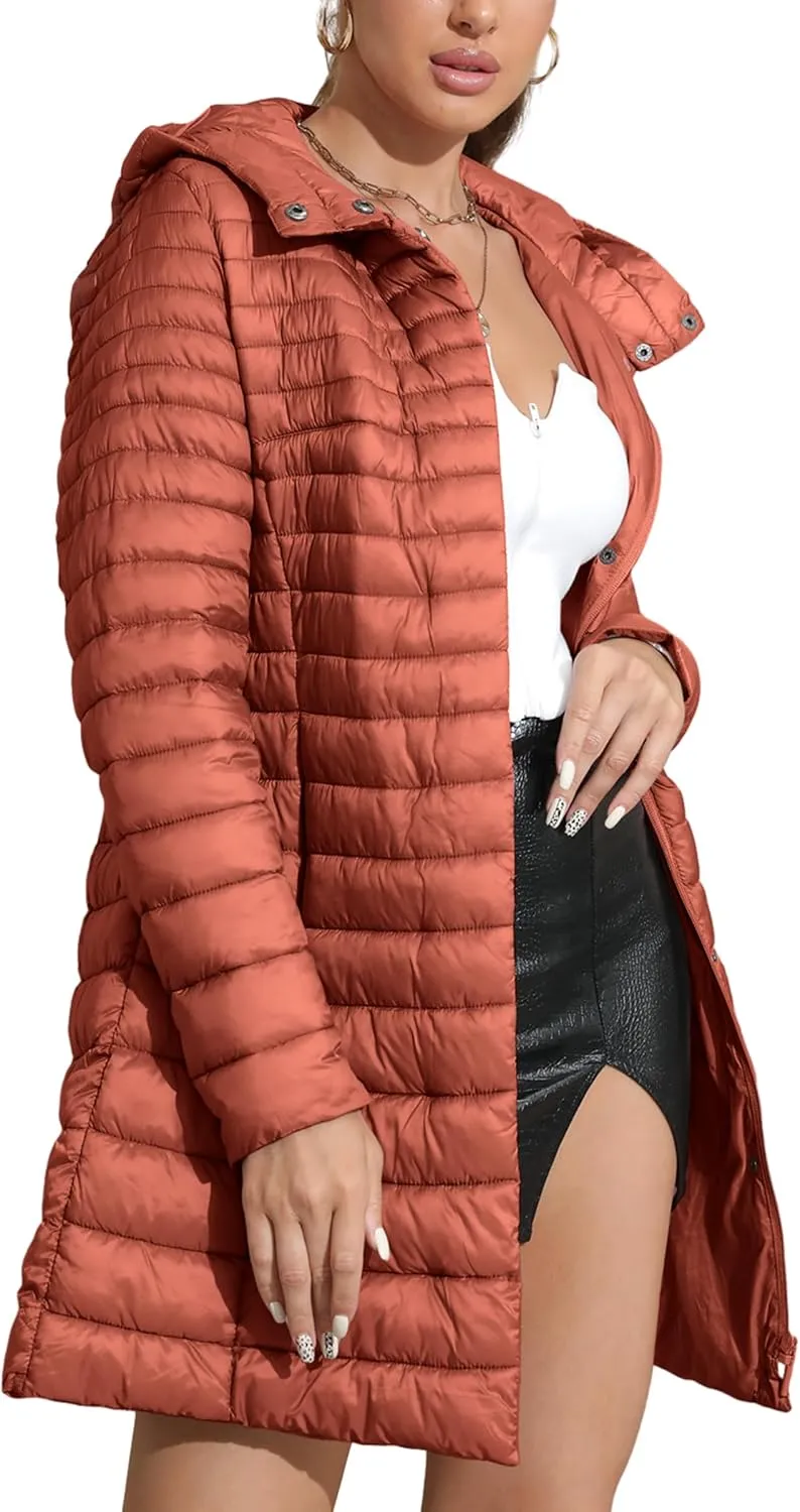 Geschallino Women's Lightweight Padded Jacket Plus Size Quilted Winter Casual Coat Long Sleeve Zipper Outerwear(1X-5X)
