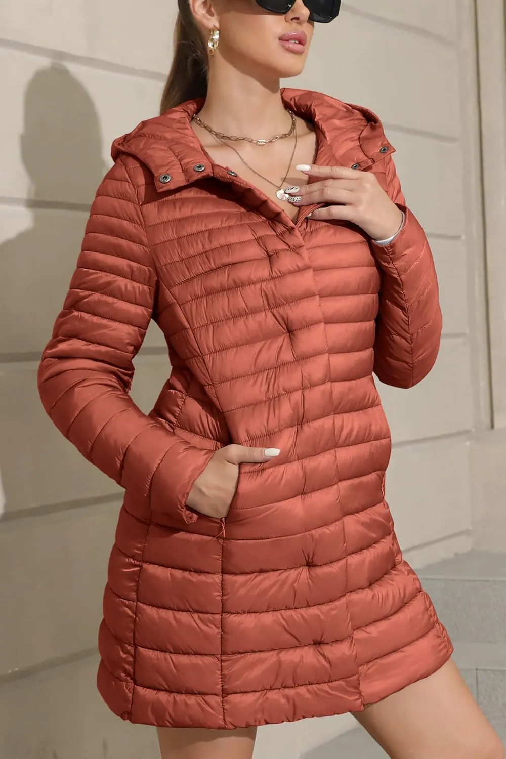 Geschallino Women's Lightweight Padded Jacket Plus Size Quilted Winter Casual Coat Long Sleeve Zipper Outerwear(1X-5X)