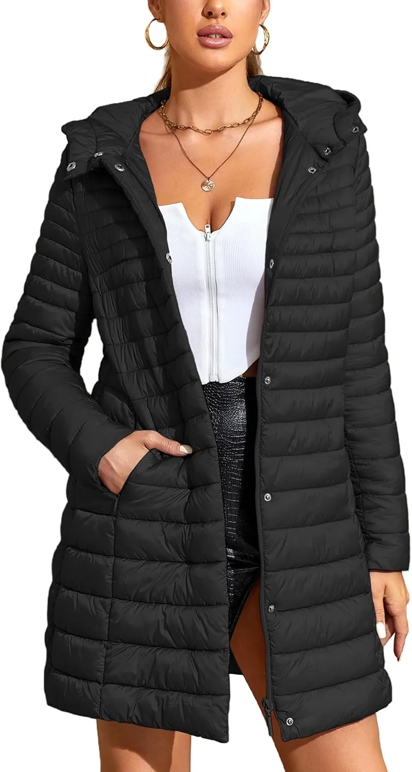 Geschallino Women's Lightweight Padded Jacket Plus Size Quilted Winter Casual Coat Long Sleeve Zipper Outerwear(1X-5X)