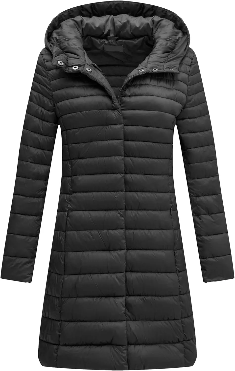Geschallino Women's Lightweight Padded Jacket Plus Size Quilted Winter Casual Coat Long Sleeve Zipper Outerwear(1X-5X)