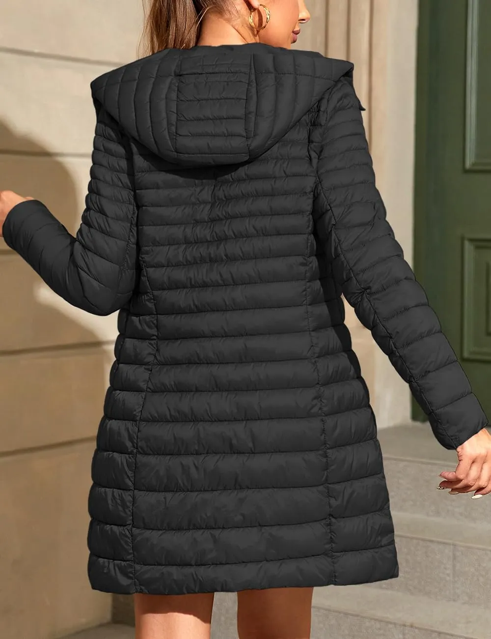 Geschallino Women's Lightweight Padded Jacket Plus Size Quilted Winter Casual Coat Long Sleeve Zipper Outerwear(1X-5X)