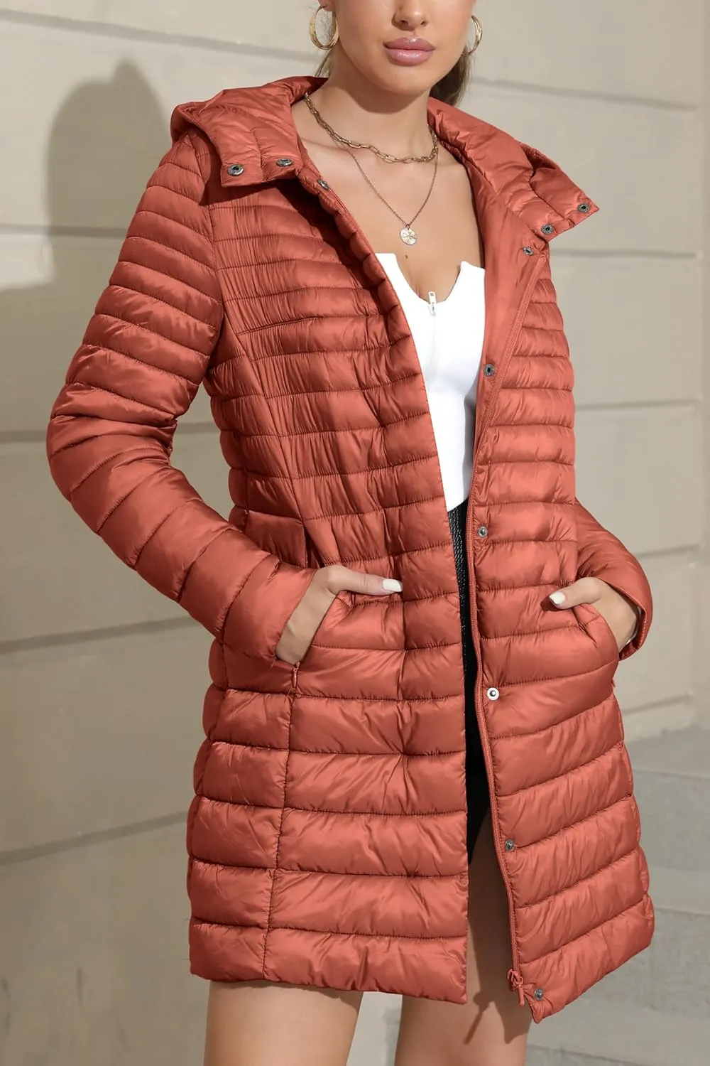 Geschallino Women's Lightweight Padded Jacket Plus Size Quilted Winter Casual Coat Long Sleeve Zipper Outerwear(1X-5X)