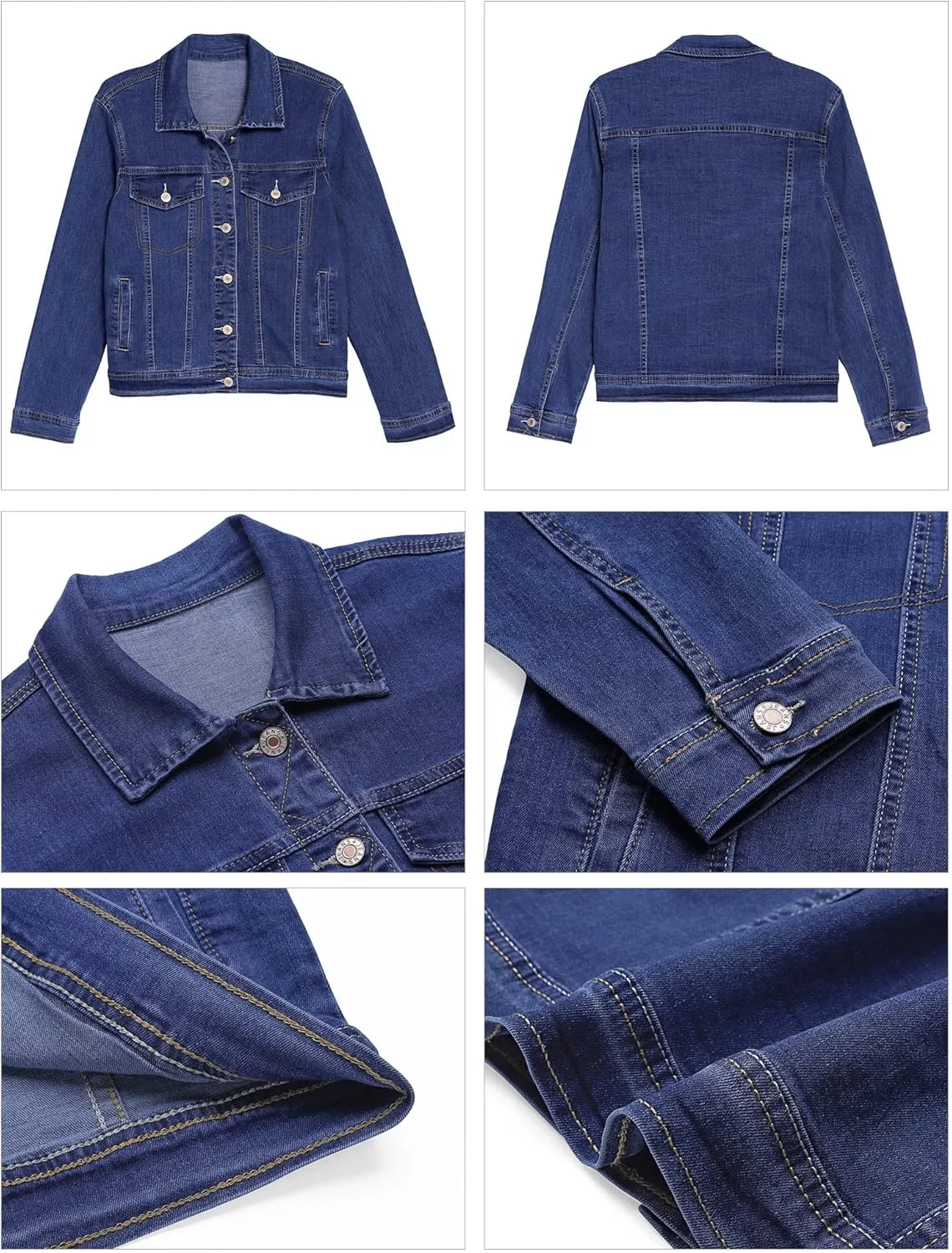 GRAPENT Women's Basic Button Down Long Sleeve Stretchy Jean Trucker Denim Jacket