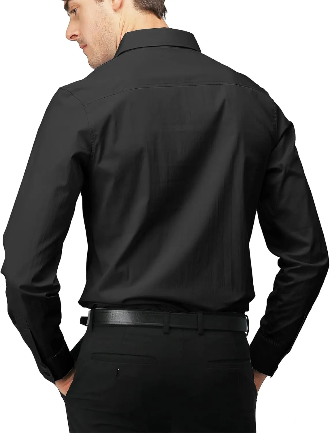 H2H Mens Slim Fit Dress Shirts Stretch Long Sleeve Basic Formal Shirts Solid Business Casual Button Down Shirts