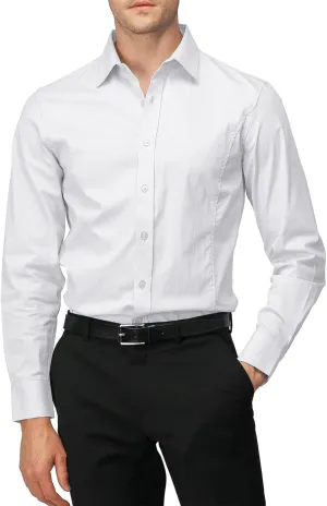 H2H Mens Slim Fit Dress Shirts Stretch Long Sleeve Basic Formal Shirts Solid Business Casual Button Down Shirts