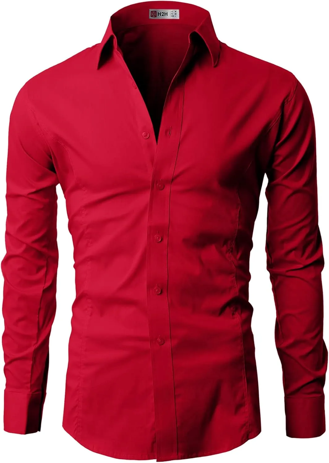 H2H Mens Slim Fit Dress Shirts Stretch Long Sleeve Basic Formal Shirts Solid Business Casual Button Down Shirts