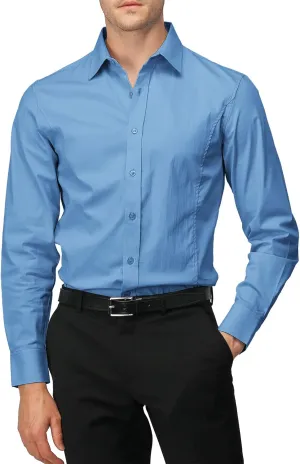 H2H Mens Slim Fit Dress Shirts Stretch Long Sleeve Basic Formal Shirts Solid Business Casual Button Down Shirts
