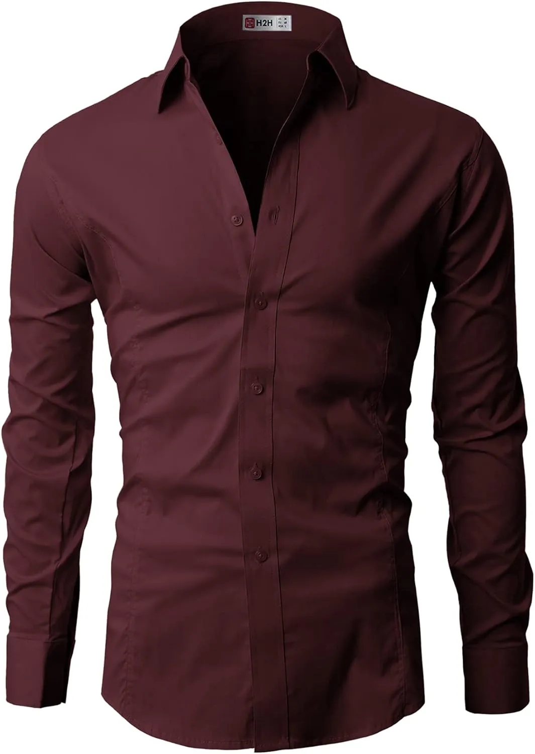 H2H Mens Slim Fit Dress Shirts Stretch Long Sleeve Basic Formal Shirts Solid Business Casual Button Down Shirts