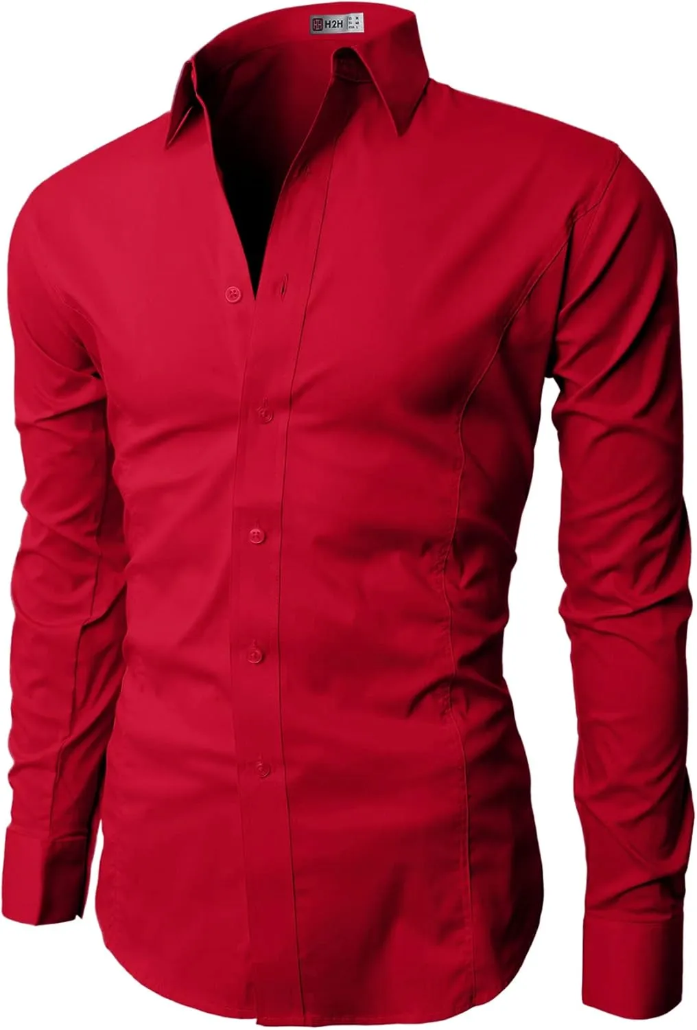 H2H Mens Slim Fit Dress Shirts Stretch Long Sleeve Basic Formal Shirts Solid Business Casual Button Down Shirts
