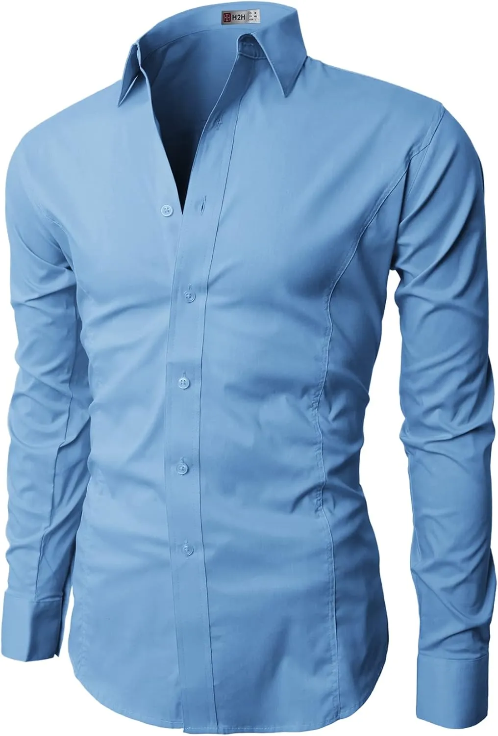 H2H Mens Slim Fit Dress Shirts Stretch Long Sleeve Basic Formal Shirts Solid Business Casual Button Down Shirts