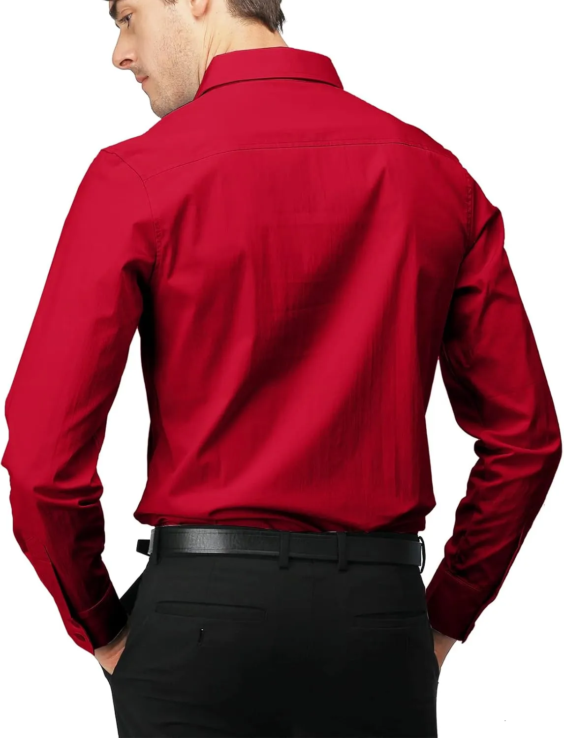 H2H Mens Slim Fit Dress Shirts Stretch Long Sleeve Basic Formal Shirts Solid Business Casual Button Down Shirts