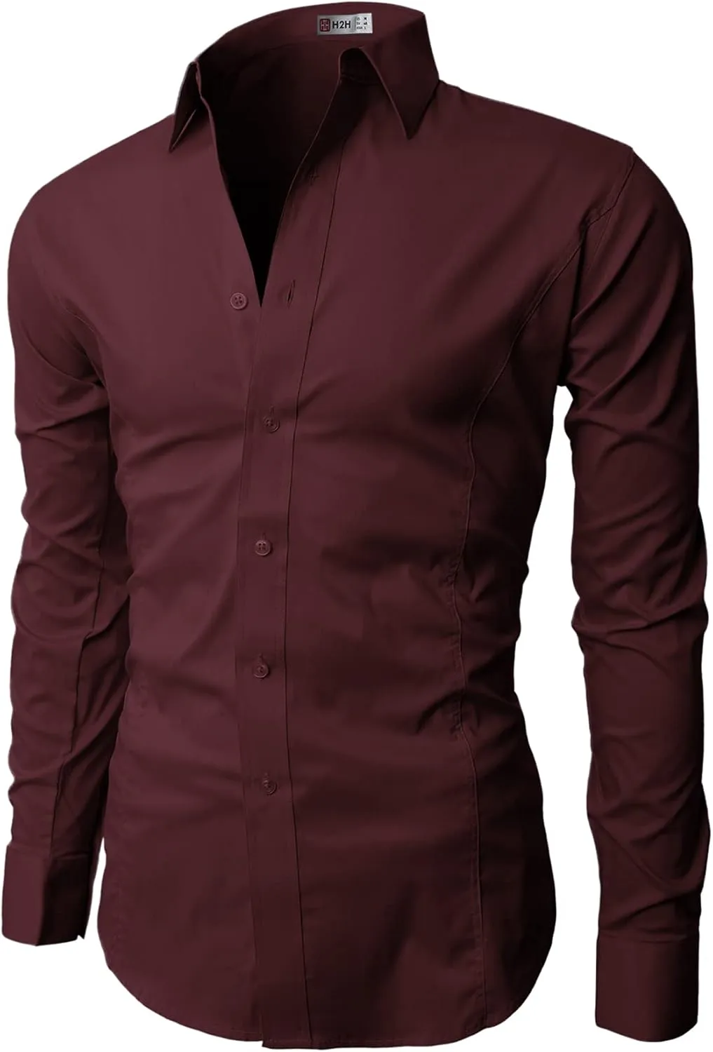 H2H Mens Slim Fit Dress Shirts Stretch Long Sleeve Basic Formal Shirts Solid Business Casual Button Down Shirts