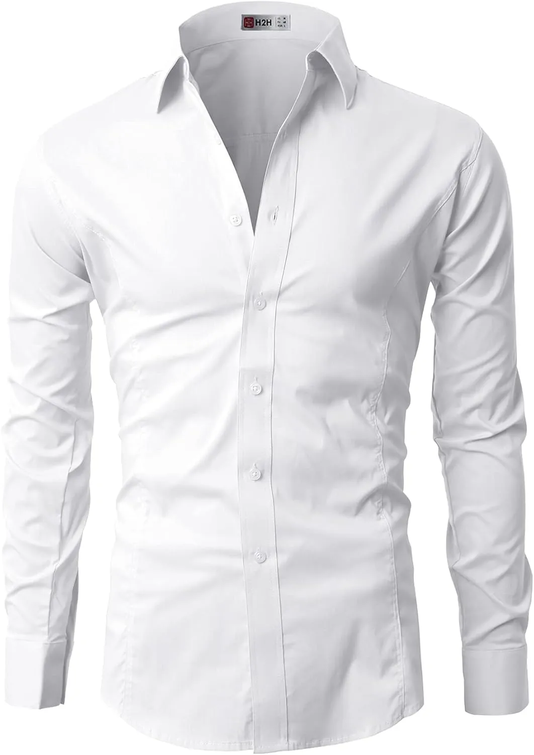 H2H Mens Slim Fit Dress Shirts Stretch Long Sleeve Basic Formal Shirts Solid Business Casual Button Down Shirts