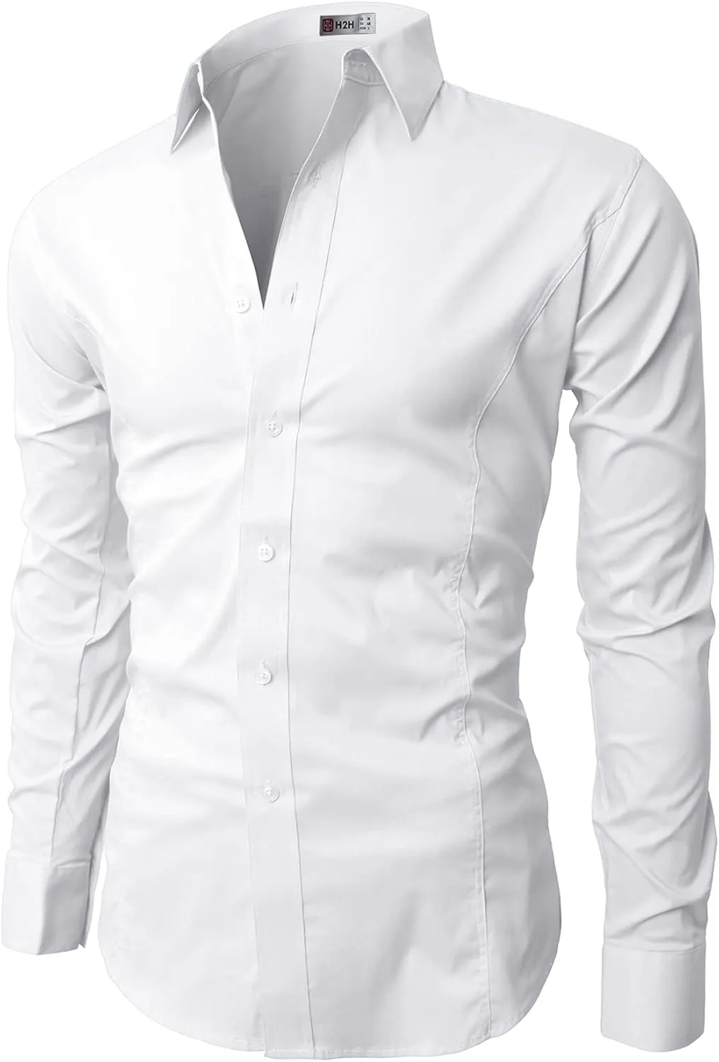 H2H Mens Slim Fit Dress Shirts Stretch Long Sleeve Basic Formal Shirts Solid Business Casual Button Down Shirts