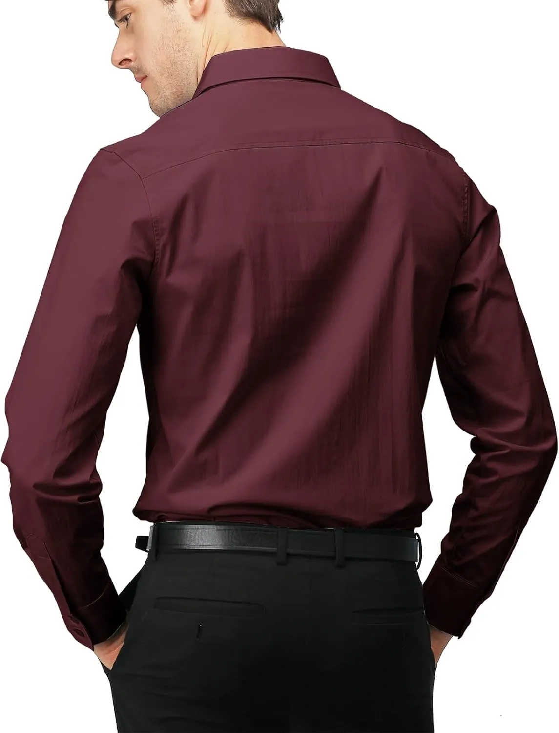 H2H Mens Slim Fit Dress Shirts Stretch Long Sleeve Basic Formal Shirts Solid Business Casual Button Down Shirts
