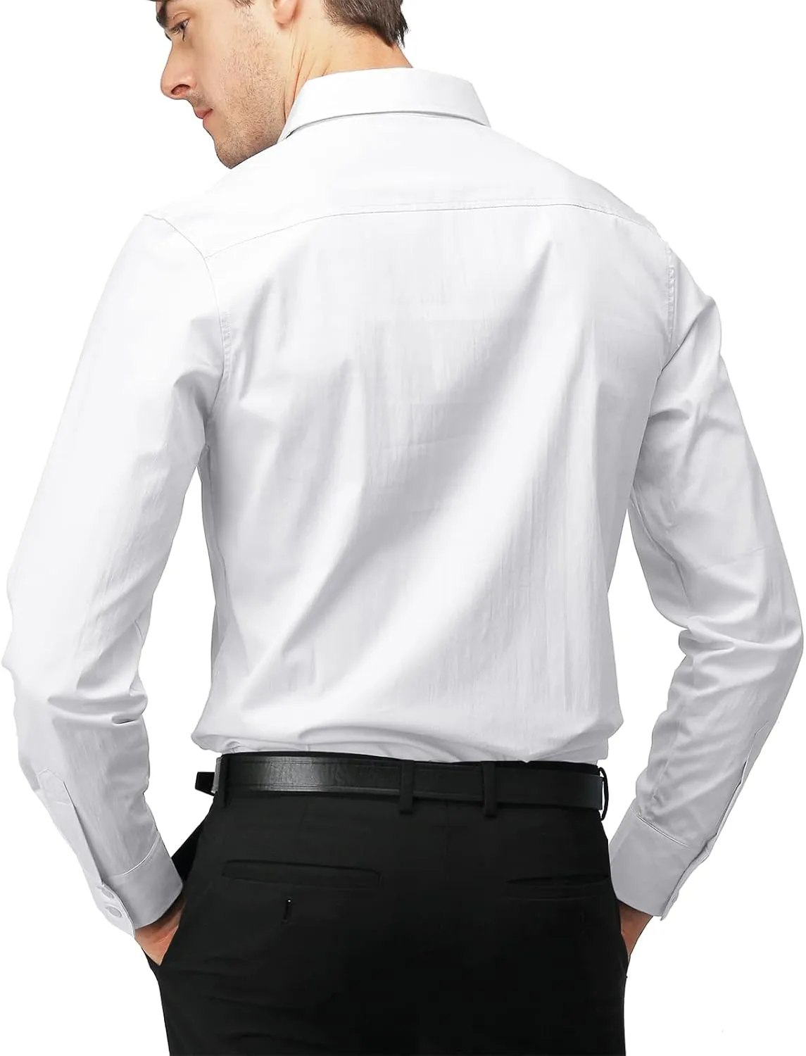 H2H Mens Slim Fit Dress Shirts Stretch Long Sleeve Basic Formal Shirts Solid Business Casual Button Down Shirts