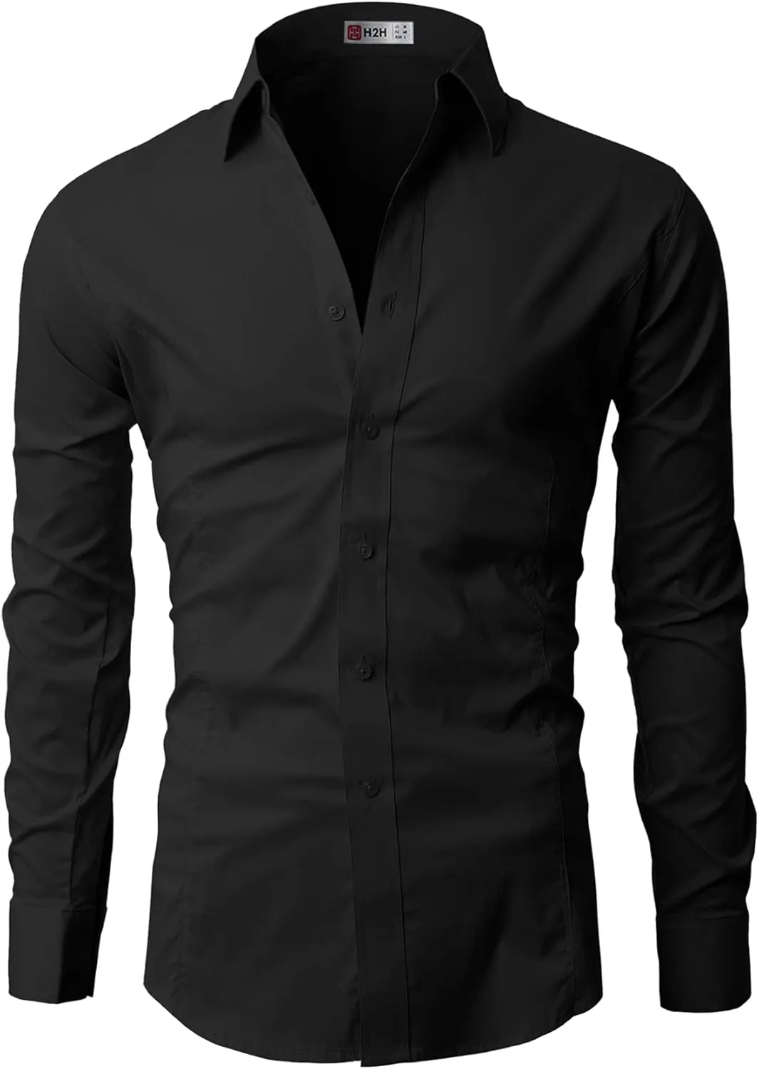 H2H Mens Slim Fit Dress Shirts Stretch Long Sleeve Basic Formal Shirts Solid Business Casual Button Down Shirts