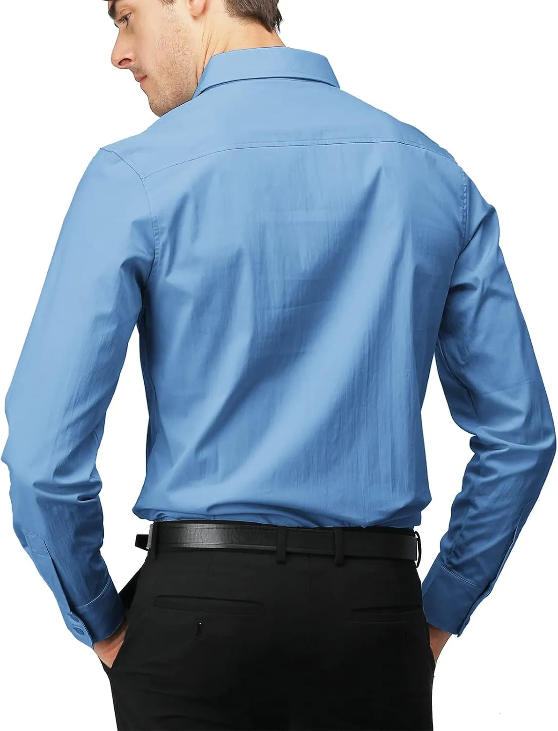 H2H Mens Slim Fit Dress Shirts Stretch Long Sleeve Basic Formal Shirts Solid Business Casual Button Down Shirts