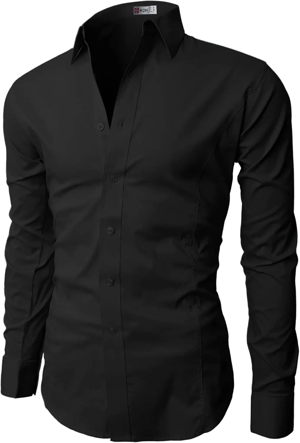 H2H Mens Slim Fit Dress Shirts Stretch Long Sleeve Basic Formal Shirts Solid Business Casual Button Down Shirts