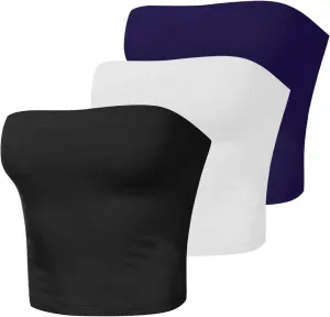 HGps8w 2 Pack Women's Tube Crop Tops Strapless Cute Basic Solid Sleeveless Stretchy Seamless Bandeau Shirts