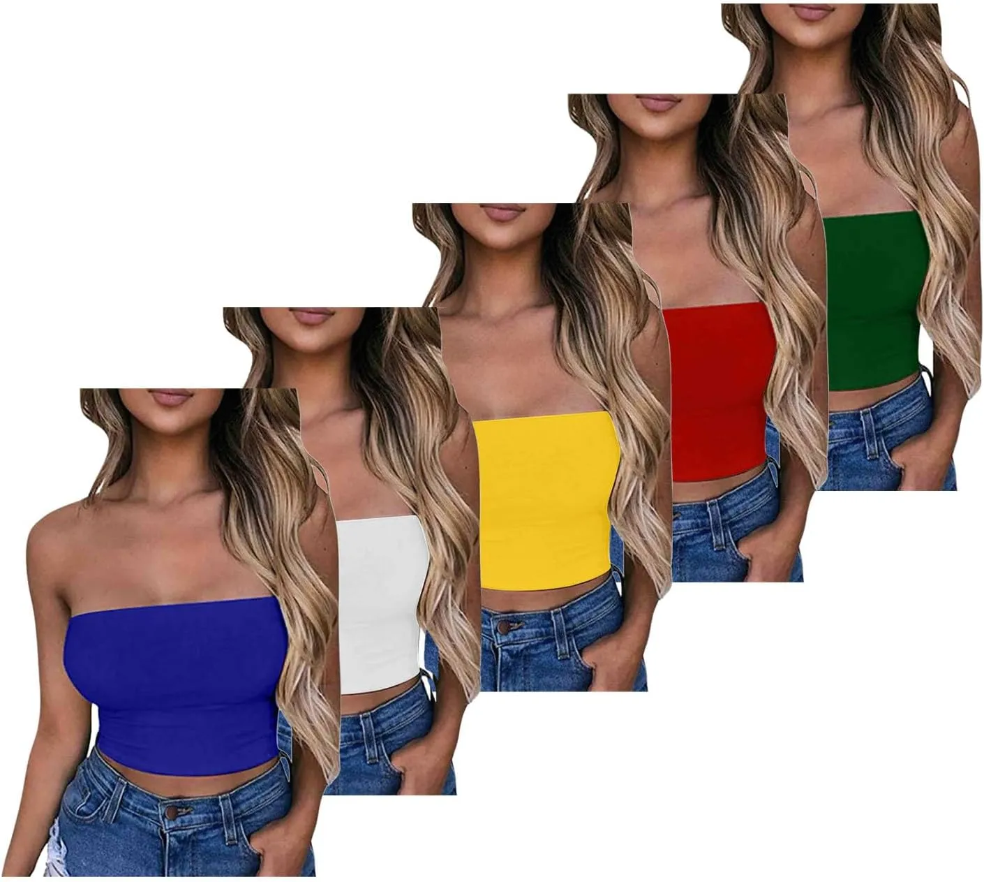 HGps8w 2 Pack Women's Tube Crop Tops Strapless Cute Basic Solid Sleeveless Stretchy Seamless Bandeau Shirts
