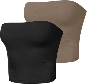 HGps8w 5 Pack Women's Cute Tube Crop Tops Strapless Basic Solid Sleeveless Stretchy Seamless Bandeau Shirts