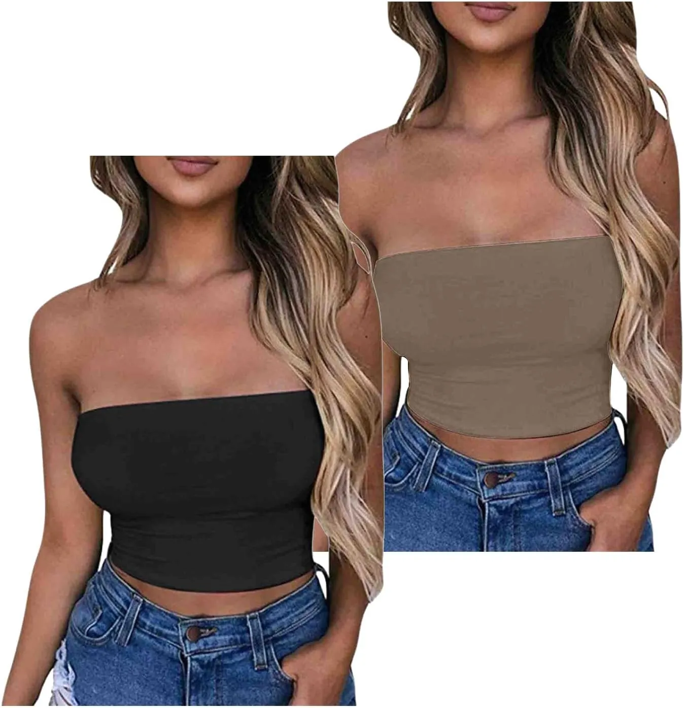 HGps8w 5 Pack Women's Cute Tube Crop Tops Strapless Basic Solid Sleeveless Stretchy Seamless Bandeau Shirts