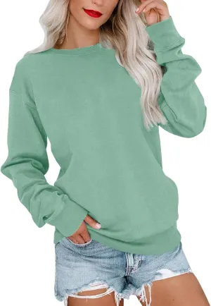 Hoodies for Women Pullover Casual Long Sleeve Sweatshirt Crewneck Cute Classic Relaxed Fit Solid Gradient Tunic Tops