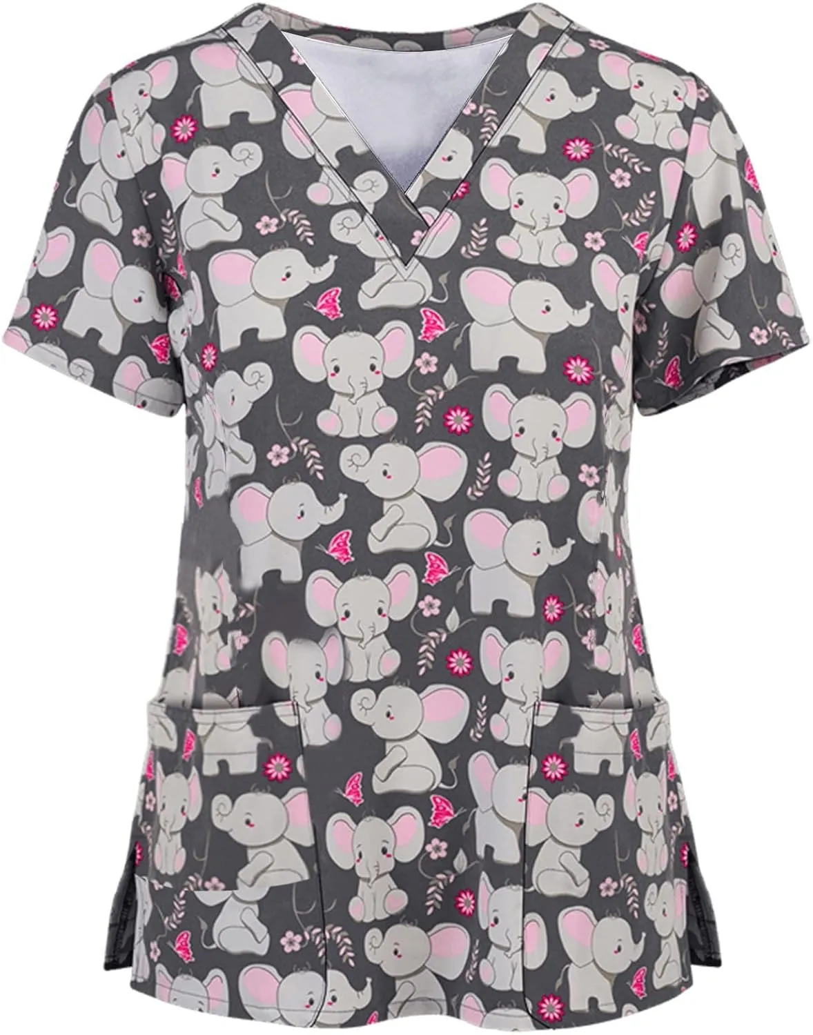 HXHYQKP Womens Scrub Tops Stretchy Nurse Scrubs Work Uniform Plus Size Nursing Scrubs with Pockets Happy New Year 2025