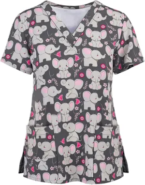HXHYQKP Womens Scrub Tops Stretchy Nurse Scrubs Work Uniform Plus Size Nursing Scrubs with Pockets Happy New Year 2025