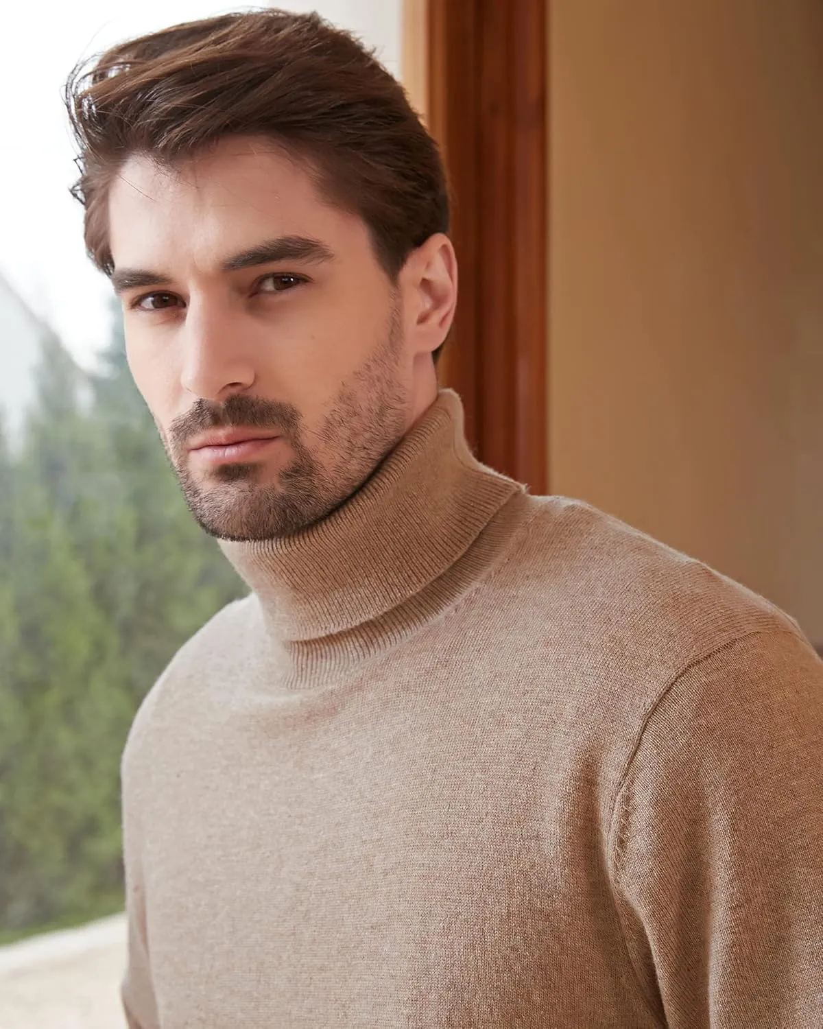 Kallspin Men's Turtle Neck Sweaters Wool Blended Lightweight Long Sleeve High Neck Pullovers
