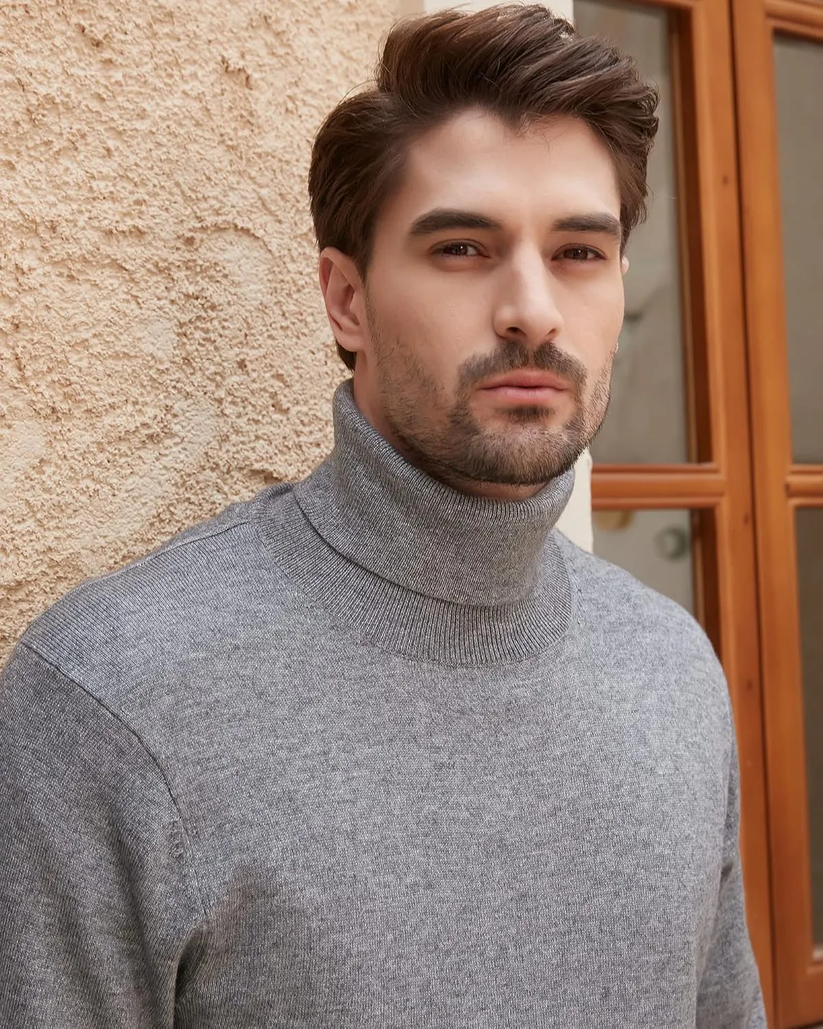 Kallspin Men's Turtle Neck Sweaters Wool Blended Lightweight Long Sleeve High Neck Pullovers