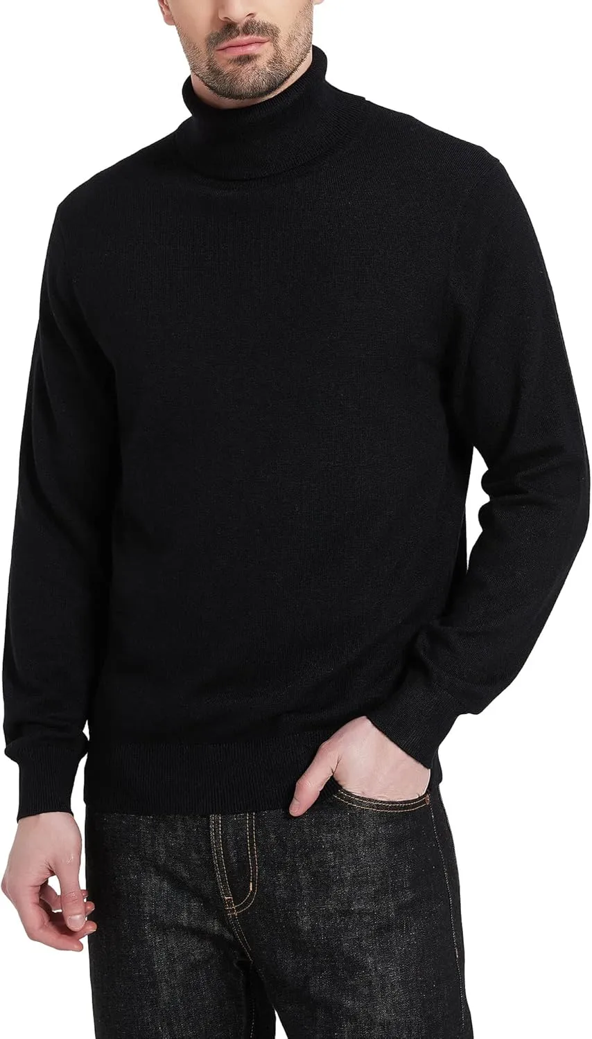 Kallspin Men's Turtle Neck Sweaters Wool Blended Lightweight Long Sleeve High Neck Pullovers