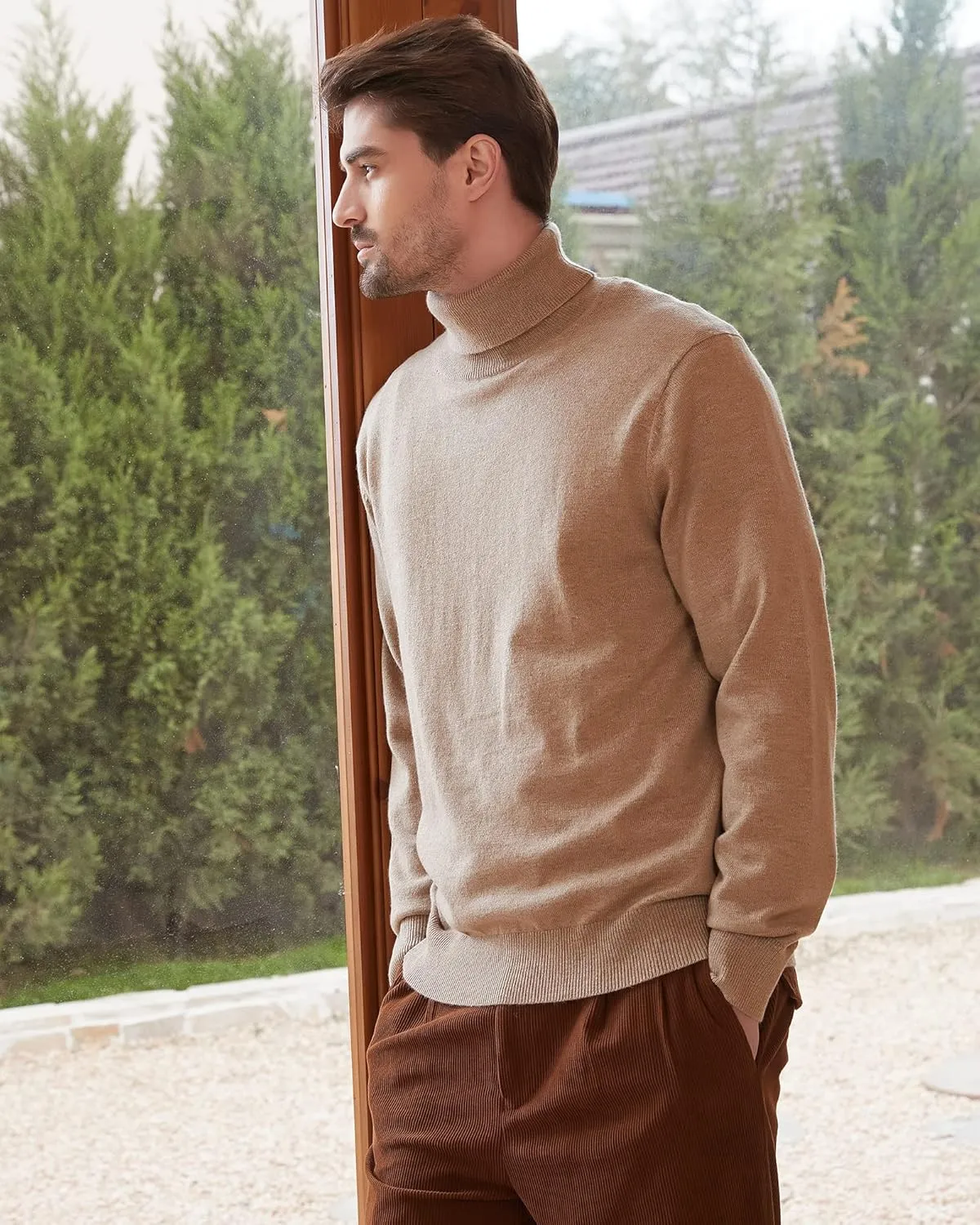 Kallspin Men's Turtle Neck Sweaters Wool Blended Lightweight Long Sleeve High Neck Pullovers