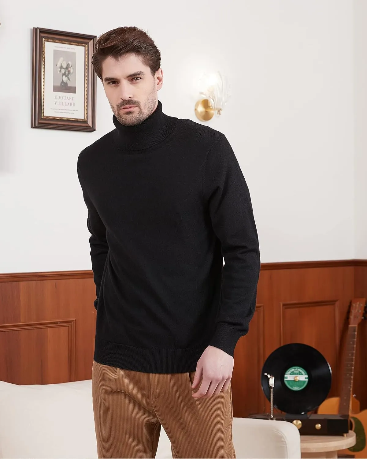 Kallspin Men's Turtle Neck Sweaters Wool Blended Lightweight Long Sleeve High Neck Pullovers