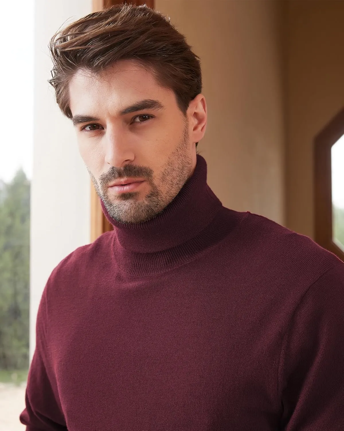 Kallspin Men's Turtle Neck Sweaters Wool Blended Lightweight Long Sleeve High Neck Pullovers