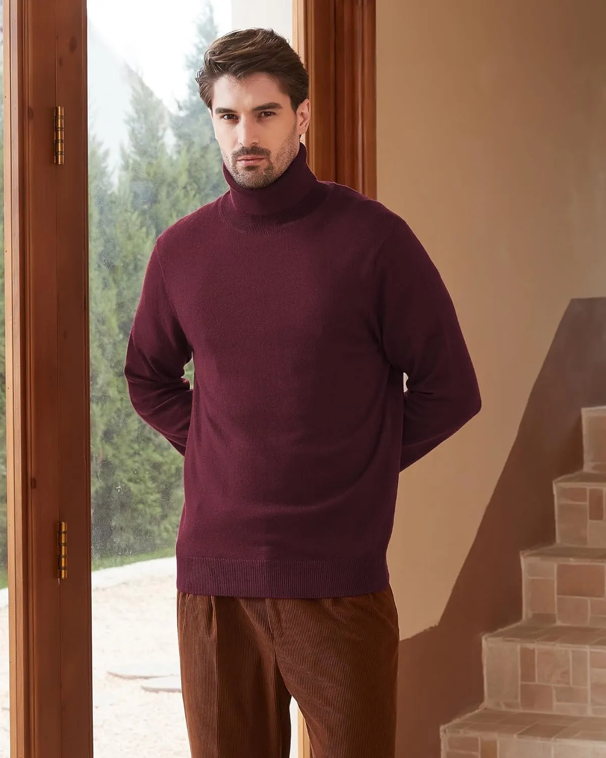 Kallspin Men's Turtle Neck Sweaters Wool Blended Lightweight Long Sleeve High Neck Pullovers