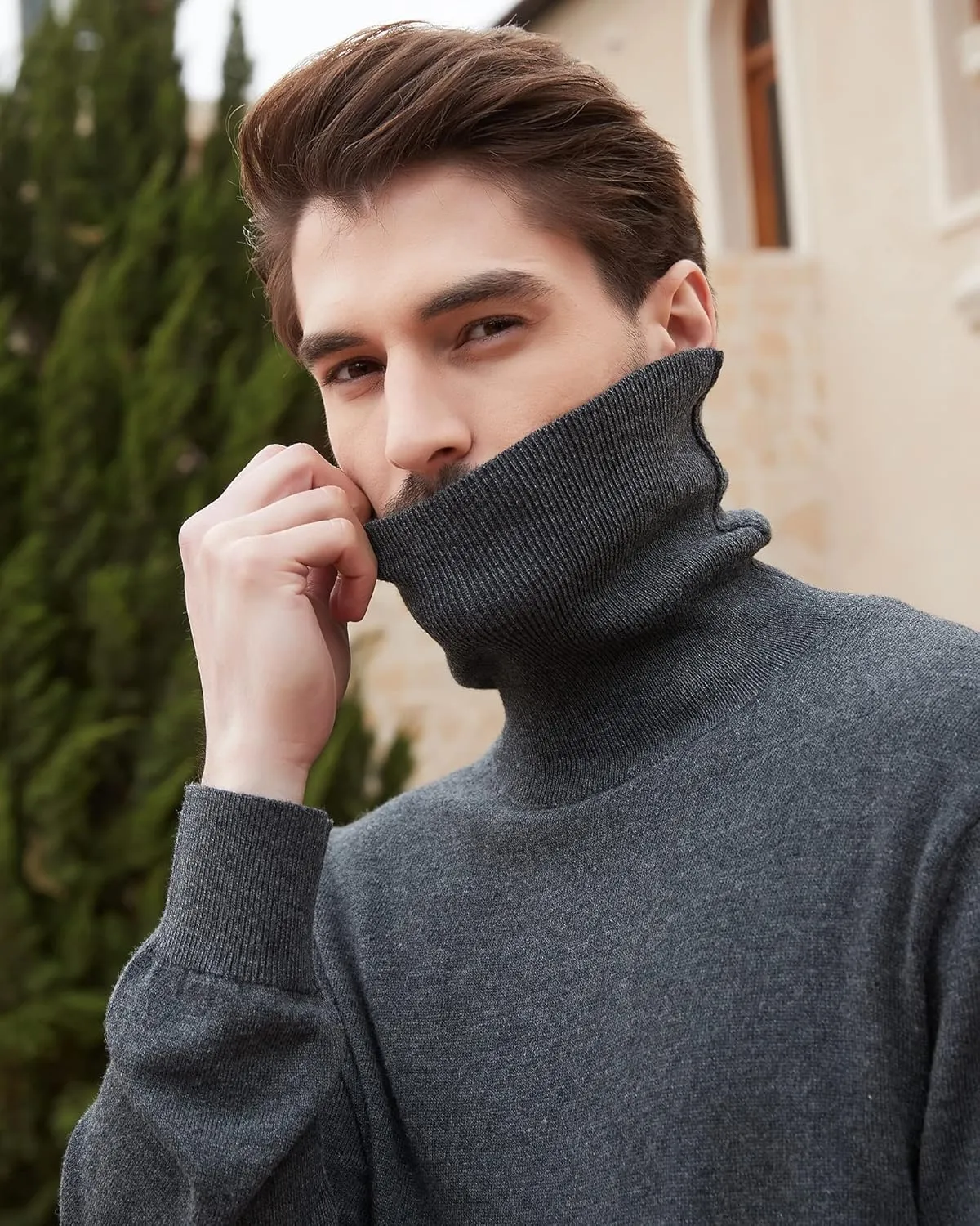 Kallspin Men's Turtle Neck Sweaters Wool Blended Lightweight Long Sleeve High Neck Pullovers