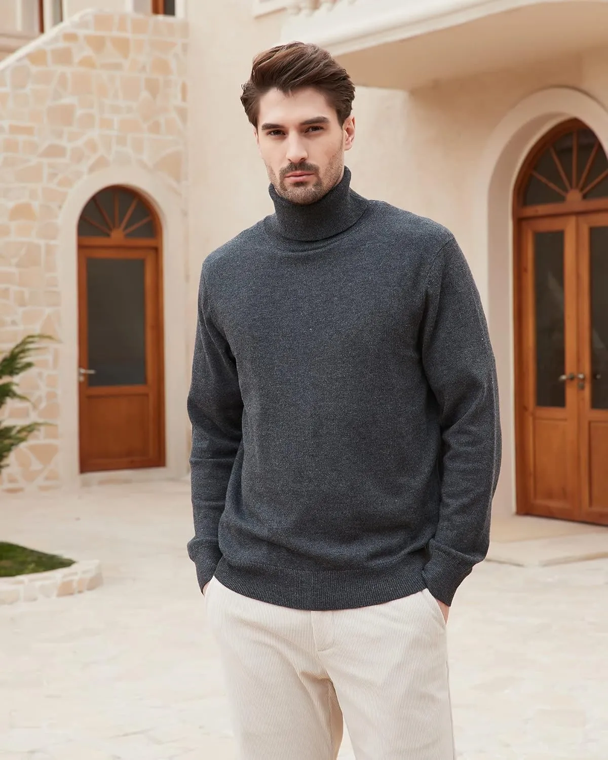 Kallspin Men's Turtle Neck Sweaters Wool Blended Lightweight Long Sleeve High Neck Pullovers